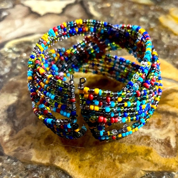 Beaded Wire Wrapped Handmade Cuff Bracelet - Picture 2 of 2